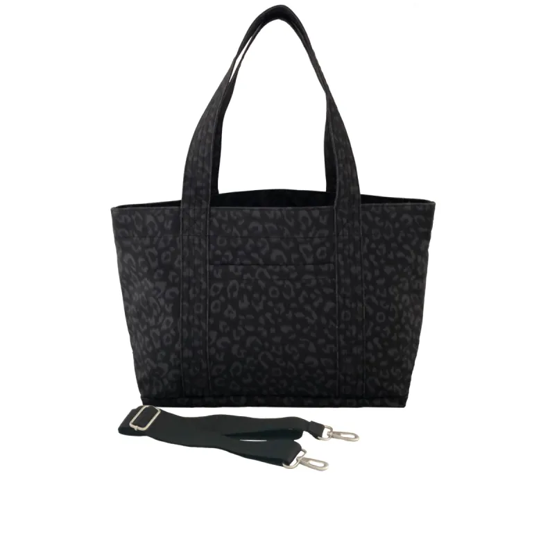 Black Leopard Midi Zipper Tote sold by Quilted Koala
