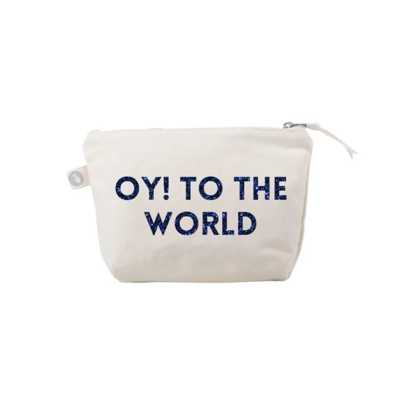 OY! TO THE WORLD Natural & Blue Glitter Makeup Bag sold by Quilted Koala