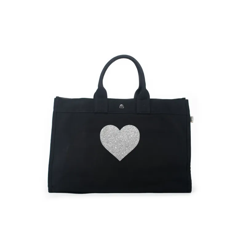 LOVE Collection: East-West Bag Black with Silver Glitter Heart sold by Quilted Koala