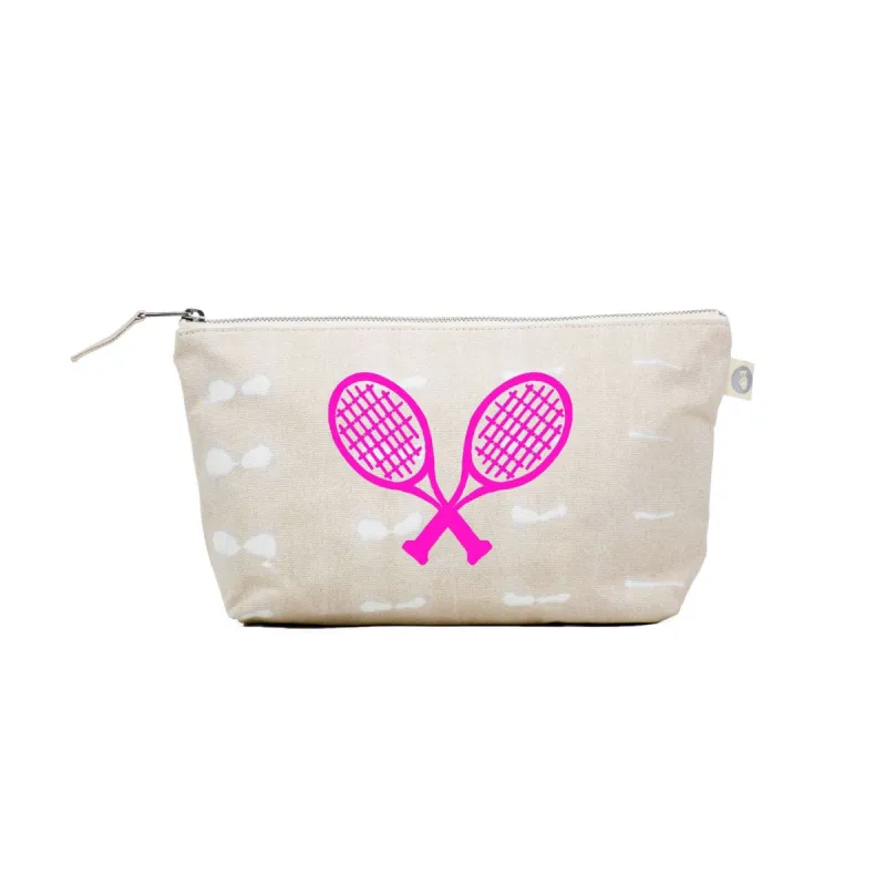 Clutch Bag Stone Shibori with Neon Pink Matte Tennis Racquets sold by Quilted Koala
