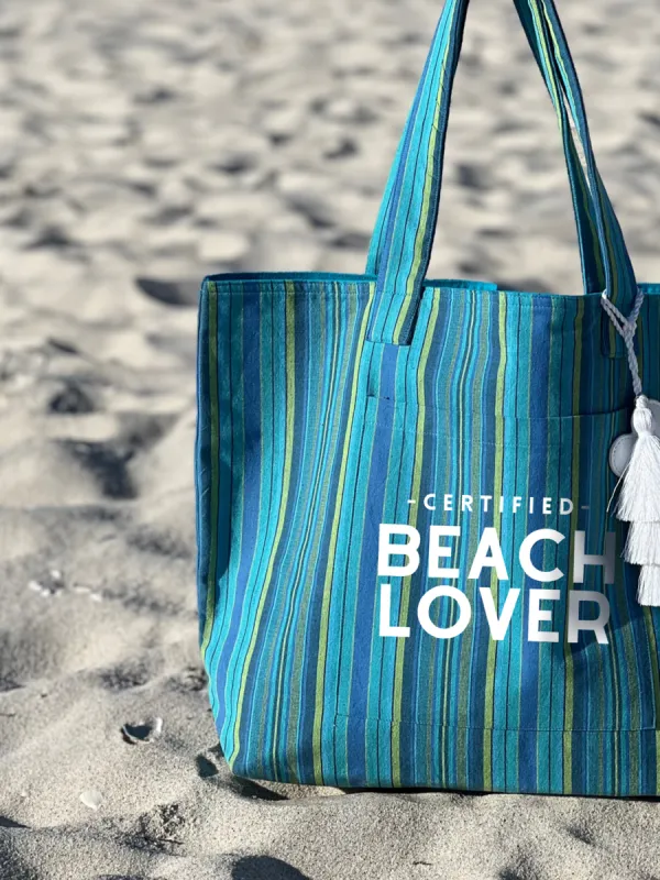 Blue Happy Stripe Everything Bag - White Matte Certified Beach Lover sold by Quilted Koala
