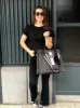 Monogram Stripe: Luxe North South Bag- Black Leopard sold by Quilted Koala