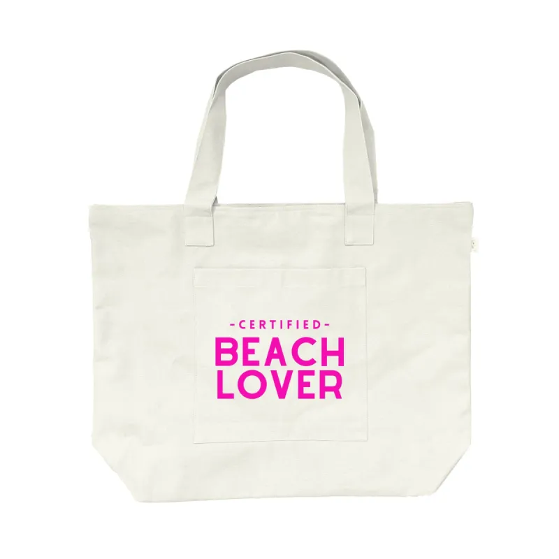 NEW! Everything Bag Natural with Neon Pink Certified Beach Lover sold by Quilted Koala