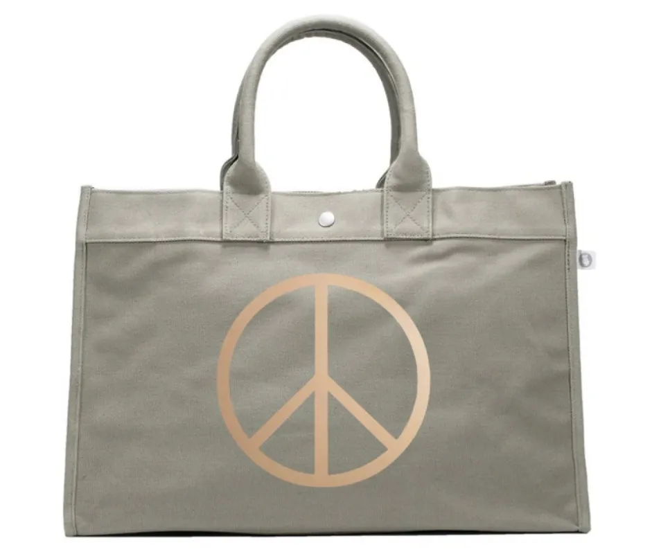 East West Bag: Olive with Rose Gold Jumbo Peace Sign sold by Quilted Koala