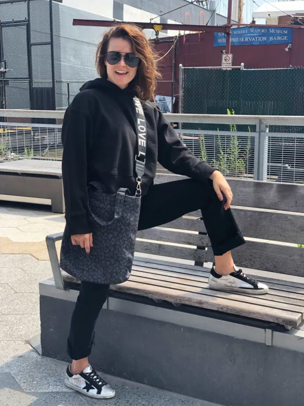 Black Leopard Crossbody Town Bag sold by Quilted Koala