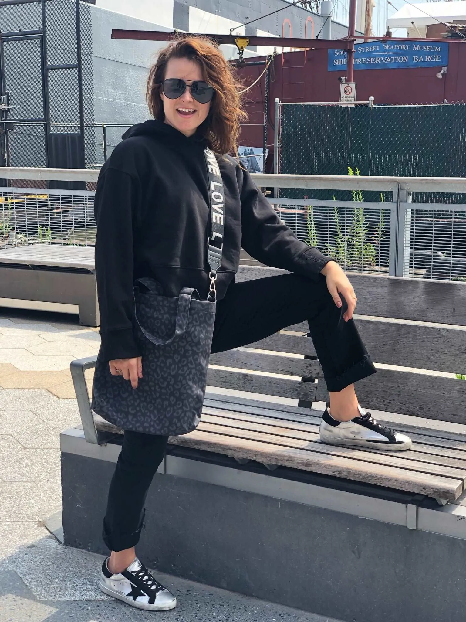 Black Leopard Crossbody Town Bag sold by Quilted Koala