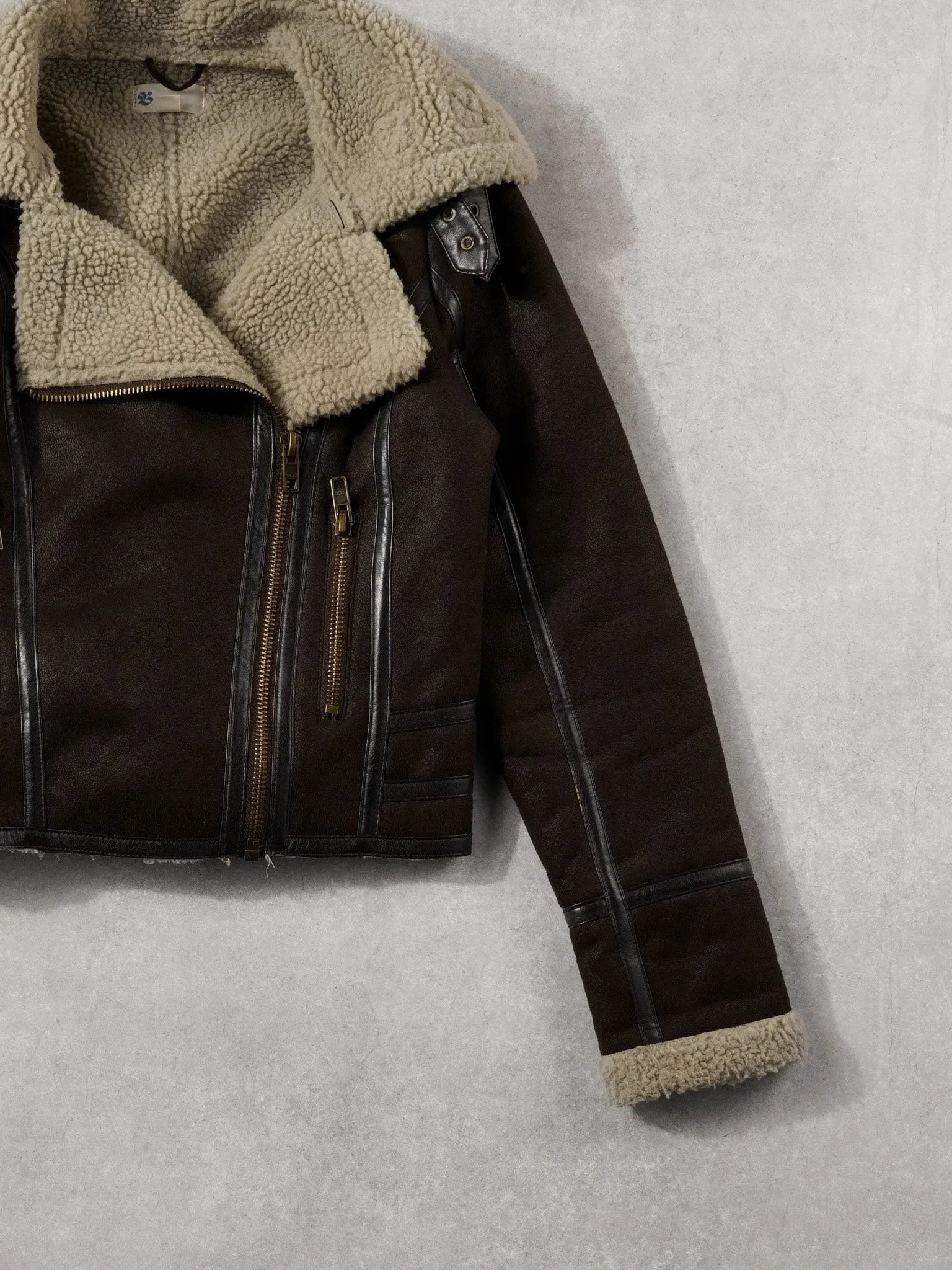 Vintage 90s Brown Suede Sherpa Lined Flight Jacket (XS) sold by Rebalance Vintage product image thumbnail 5