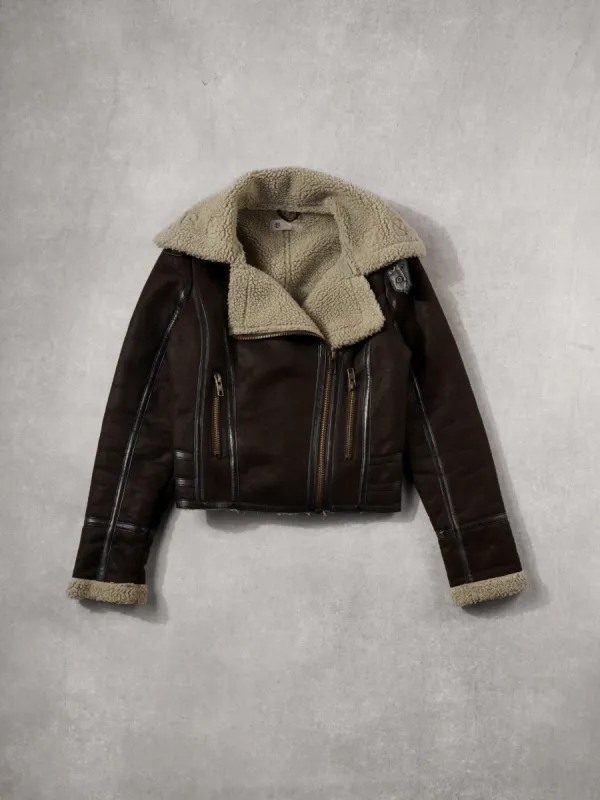 Vintage 90s Brown Suede Sherpa Lined Flight Jacket (XS) sold by Rebalance Vintage