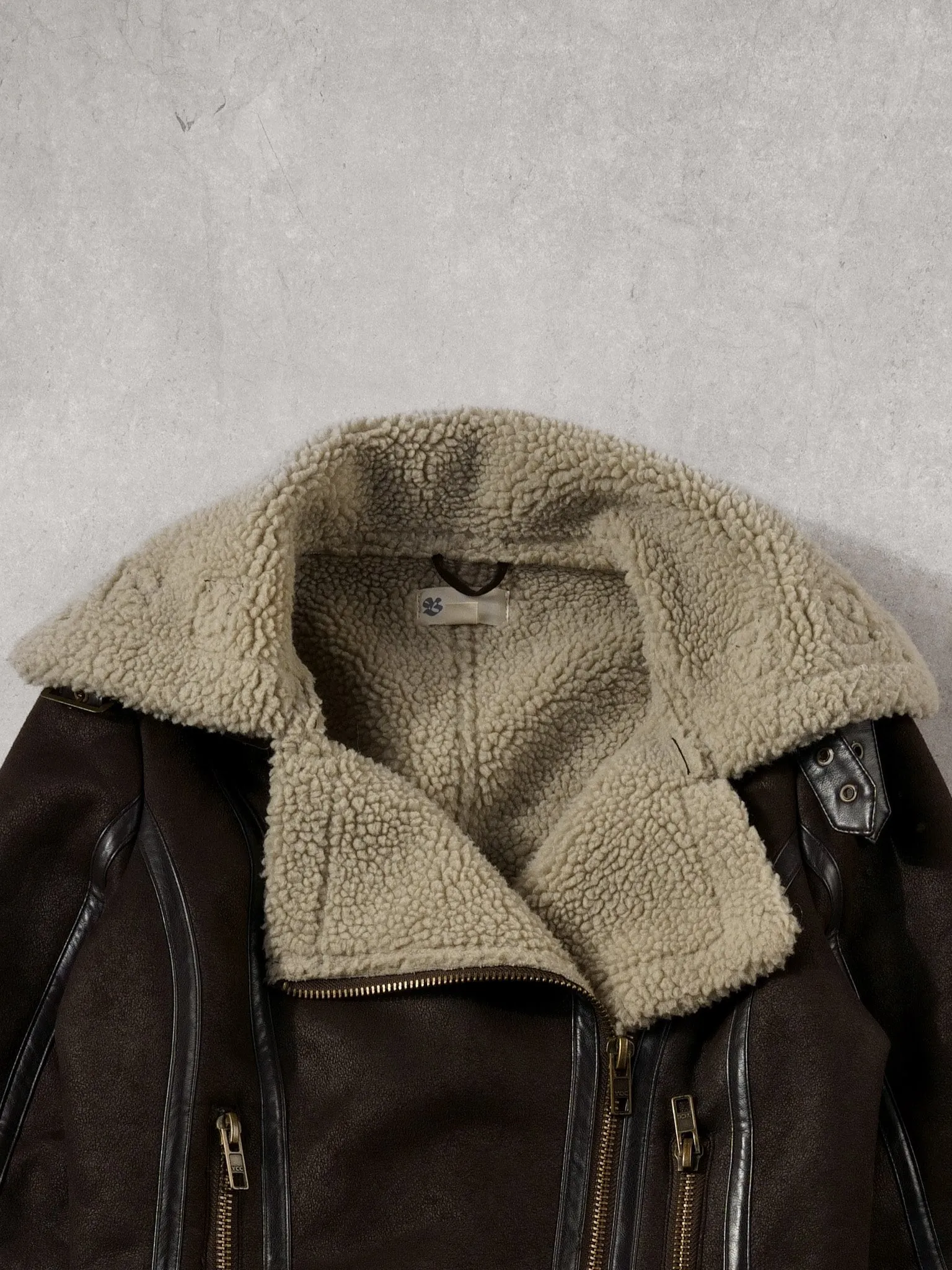 Vintage 90s Brown Suede Sherpa Lined Flight Jacket (XS) sold by Rebalance Vintage product image thumbnail 3