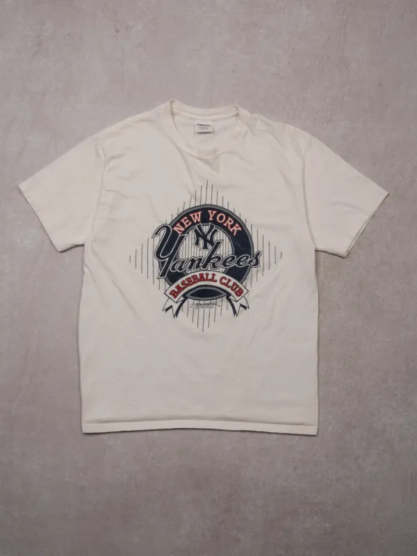 Vintage '90s White New York Yankees Starters Tee (S) sold by Rebalance Vintage