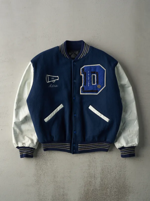 Vintage 98' Navy and White Falcons Boxy Letterman Jacket (L) sold by Rebalance Vintage