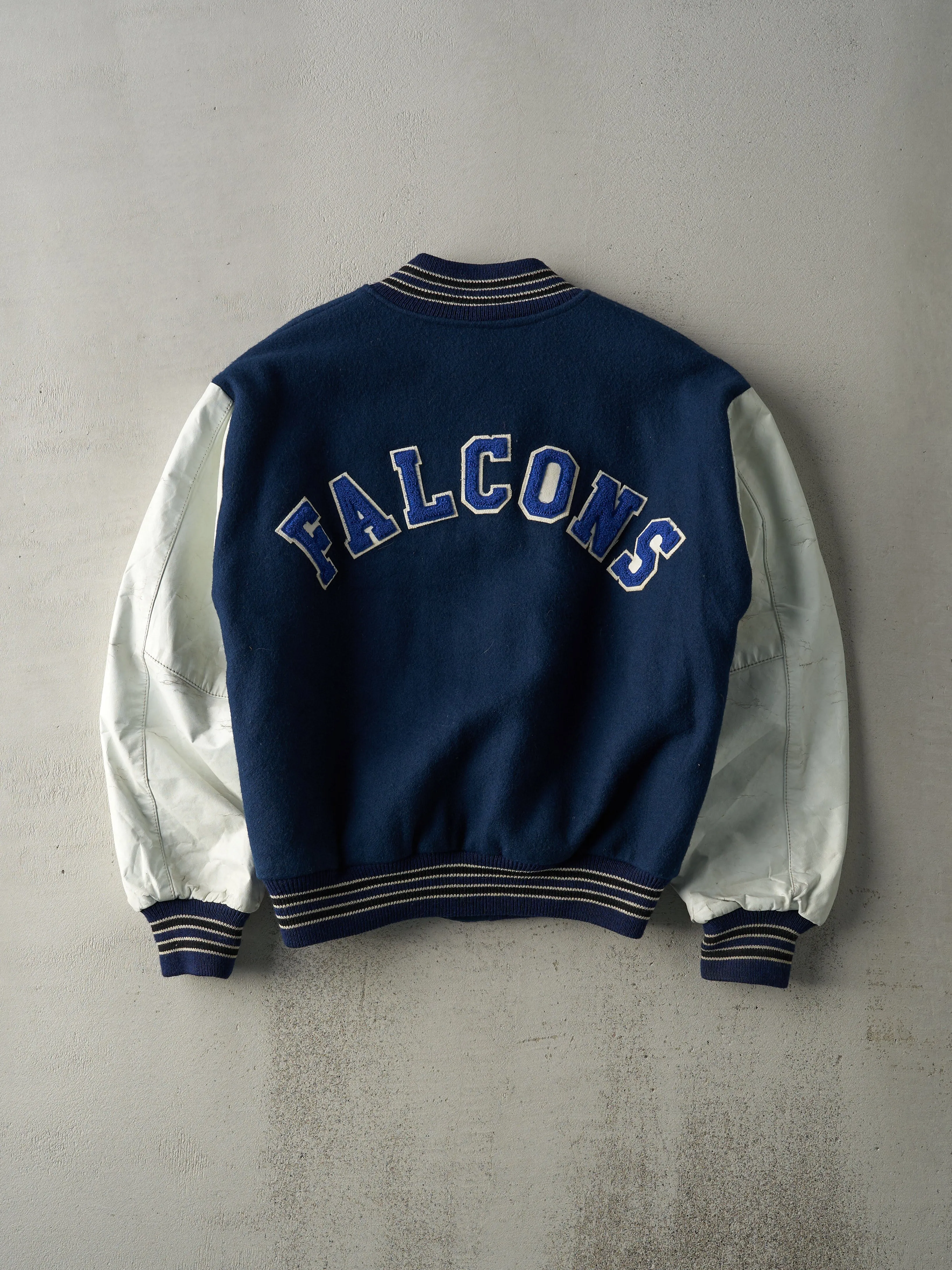 Vintage 98' Navy and White Falcons Boxy Letterman Jacket (L) sold by Rebalance Vintage product image thumbnail 2