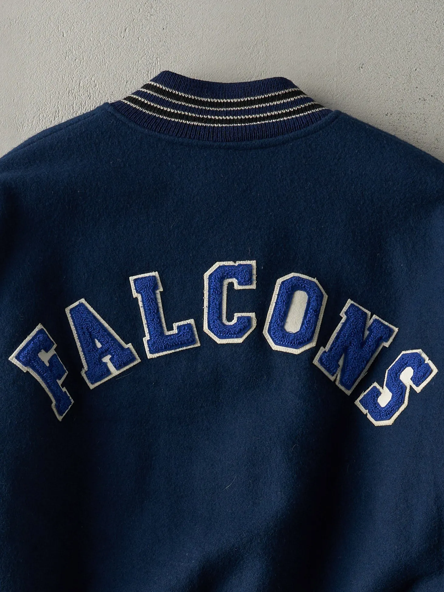 Vintage 98' Navy and White Falcons Boxy Letterman Jacket (L) sold by Rebalance Vintage product image thumbnail 4