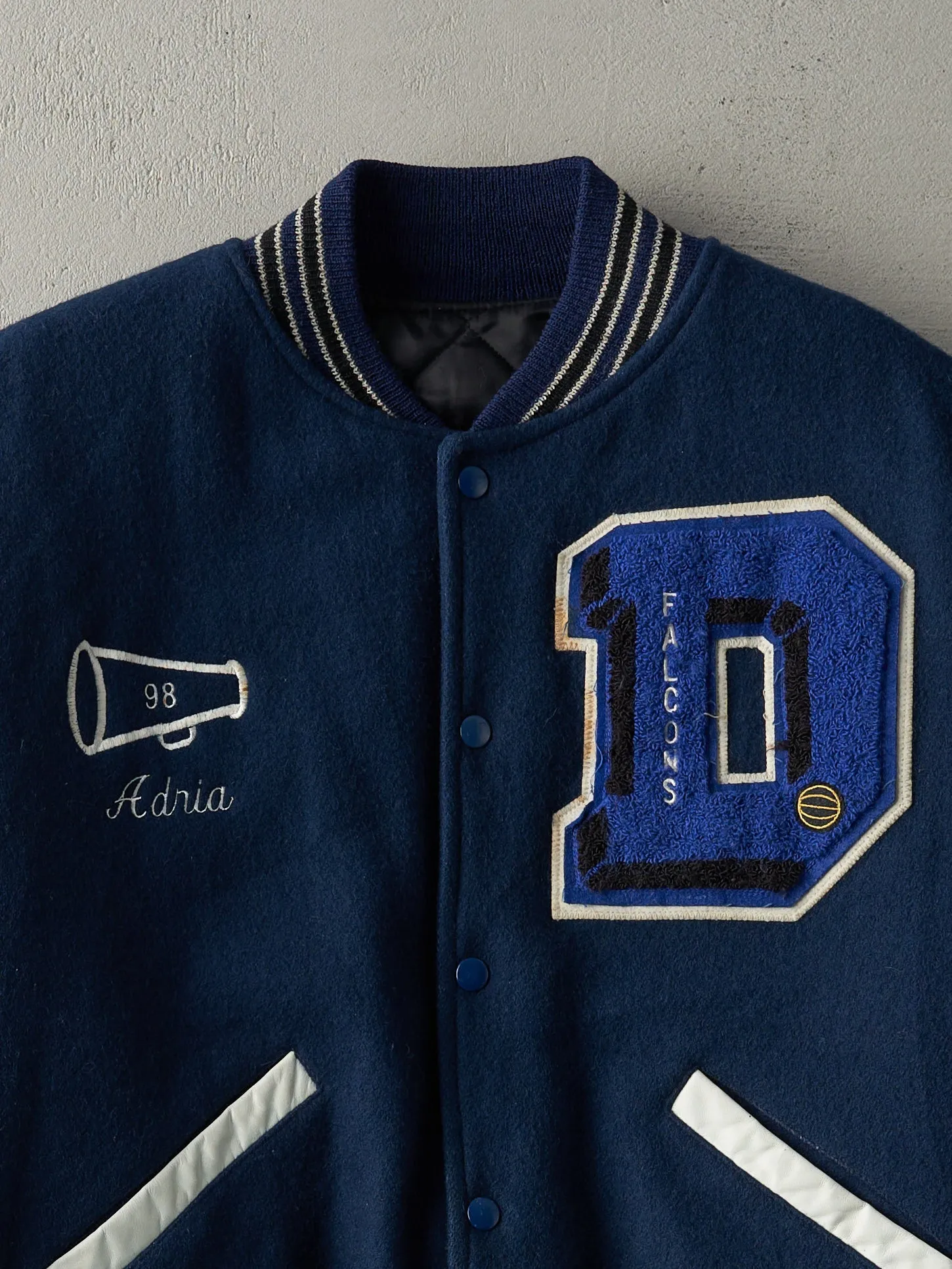 Vintage 98' Navy and White Falcons Boxy Letterman Jacket (L) sold by Rebalance Vintage product image thumbnail 3