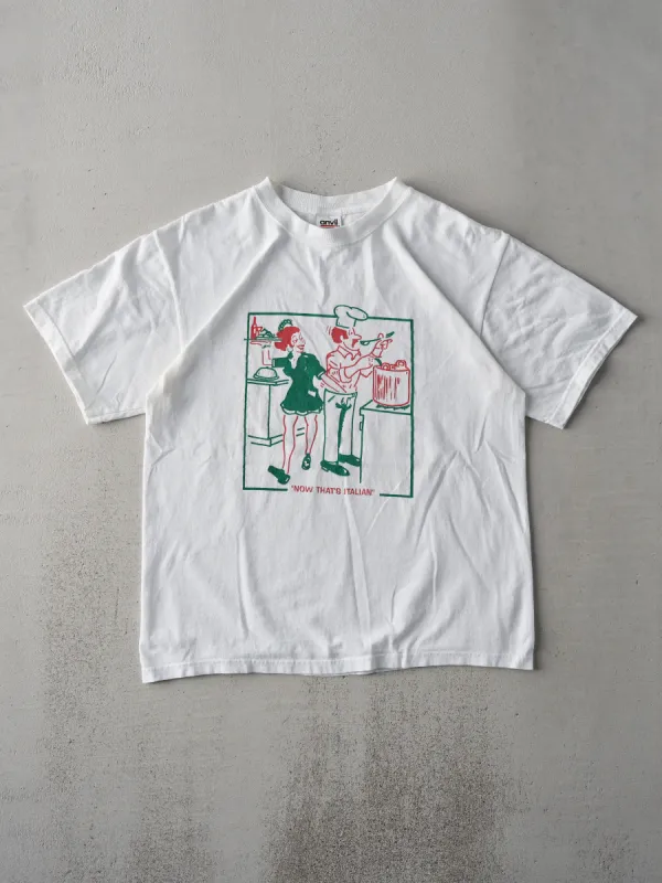 Vintage Y2K White "Now That's Italian" Tee (M) sold by Rebalance Vintage