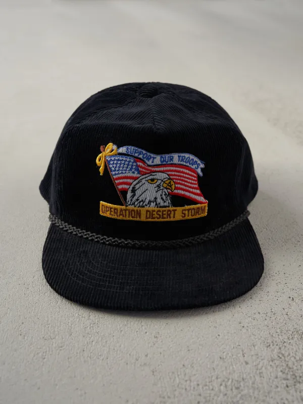 Vintage 80s Black Desert Storm Corduroy Zip Back Hat sold by Rebalance Vintage