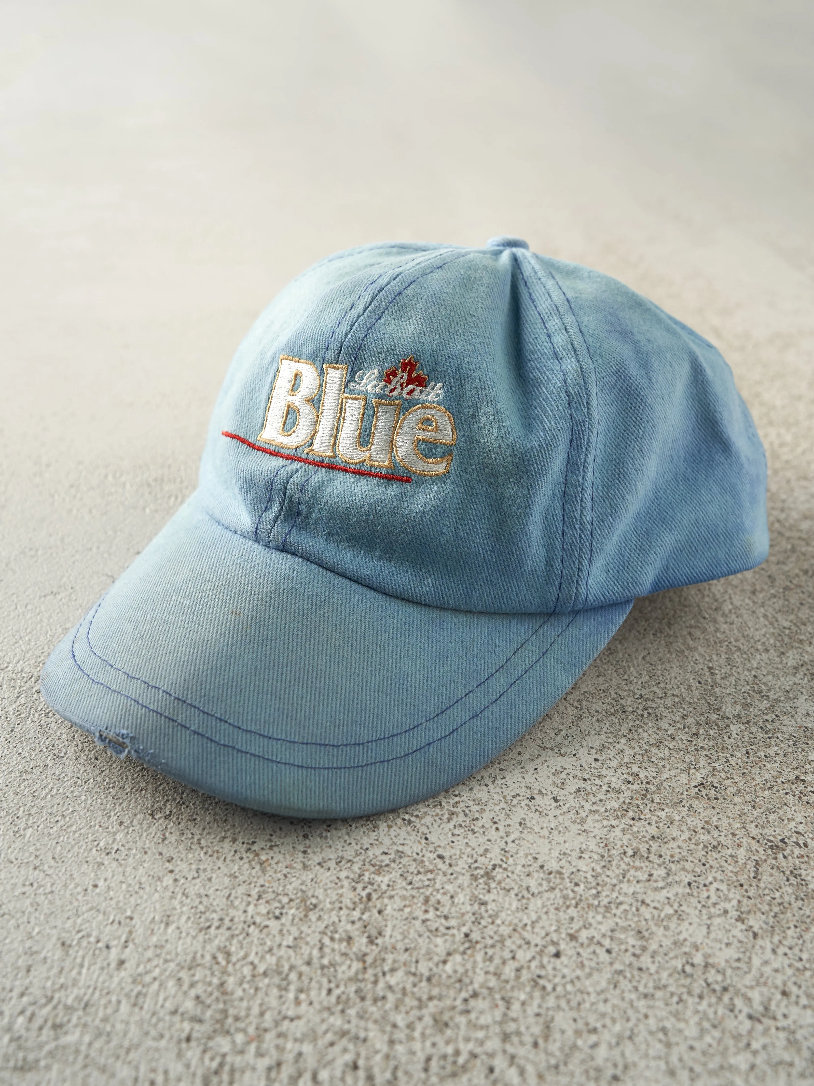 Vintage 90s Blue Labatt Blue Embroidered Leather Strap Back Hat sold by Rebalance Vintage product image thumbnail 2