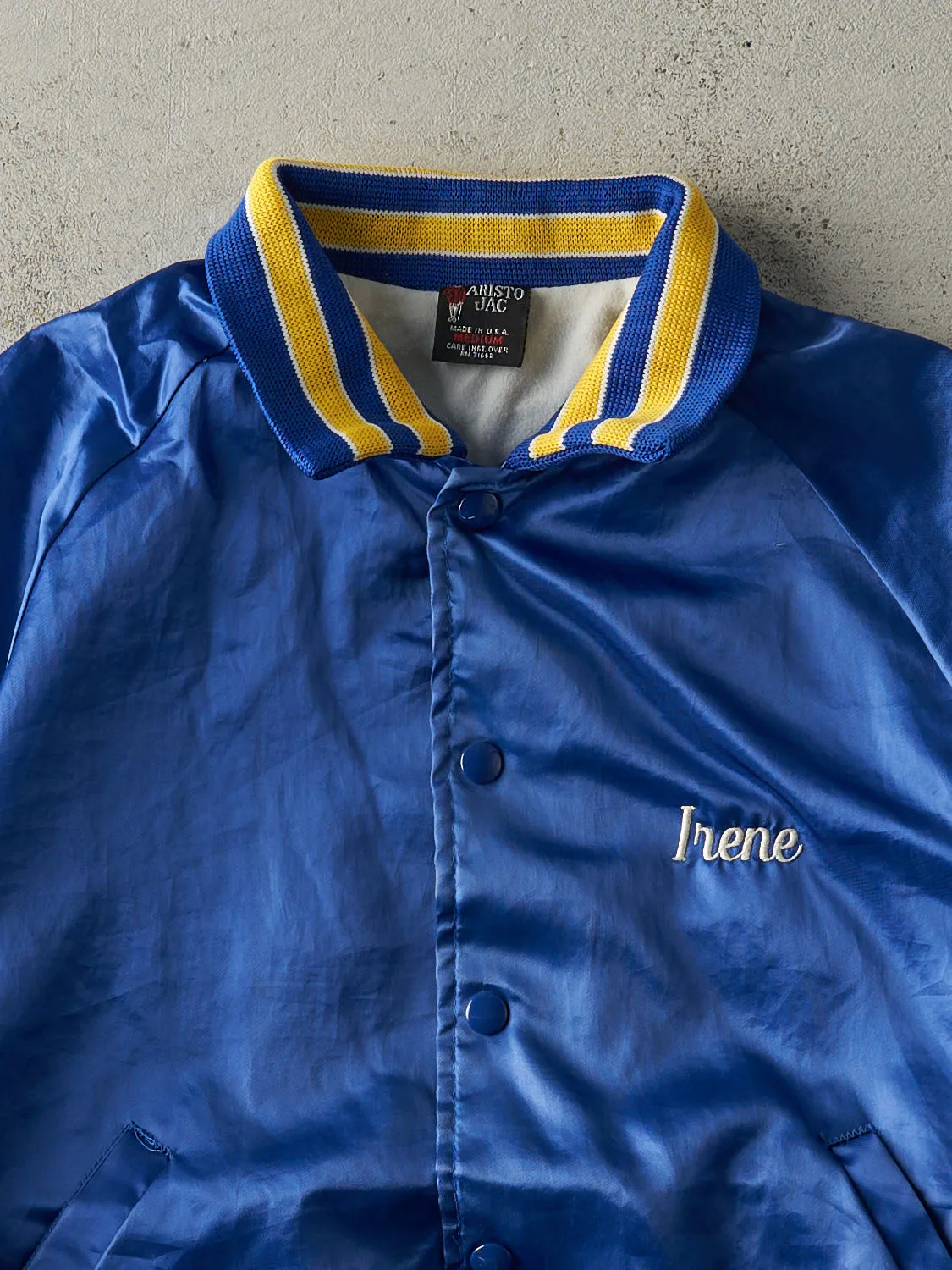 Vintage 80s Blue Environmental Monitoring Contractors Satin Bomber Jacket (M) sold by Rebalance Vintage product image thumbnail 3