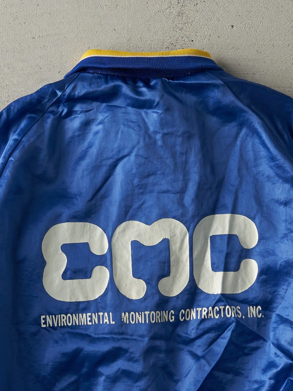 Vintage 80s Blue Environmental Monitoring Contractors Satin Bomber Jacket (M) sold by Rebalance Vintage product image thumbnail 4
