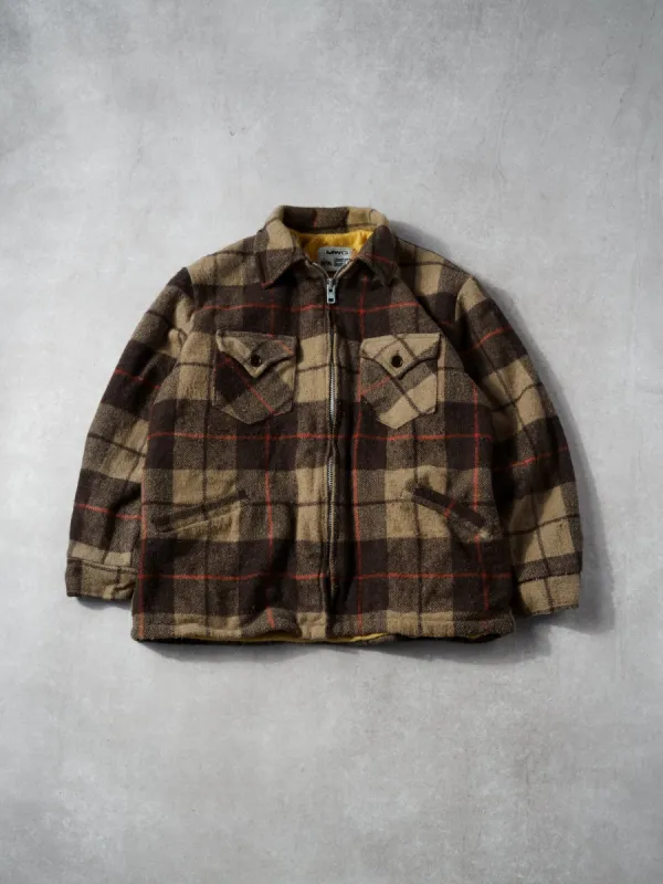 Vintage 80s Brown, Beige and Red Westen's Best Plaid Wool Zip Up (L) sold by Rebalance Vintage