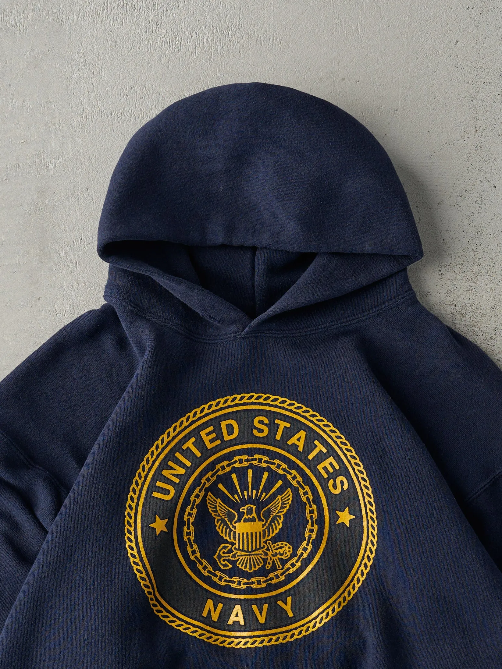 Vintage 90s Navy Blue United States Navy Hoodie (M) sold by Rebalance Vintage product image thumbnail 3
