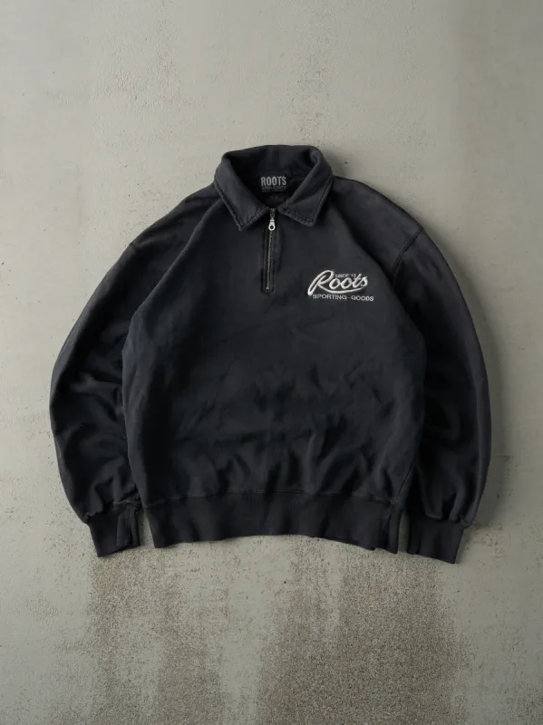 Vintage 90s Faded Black Roots Quarter Zip Boxy Sweater (L) sold by Rebalance Vintage