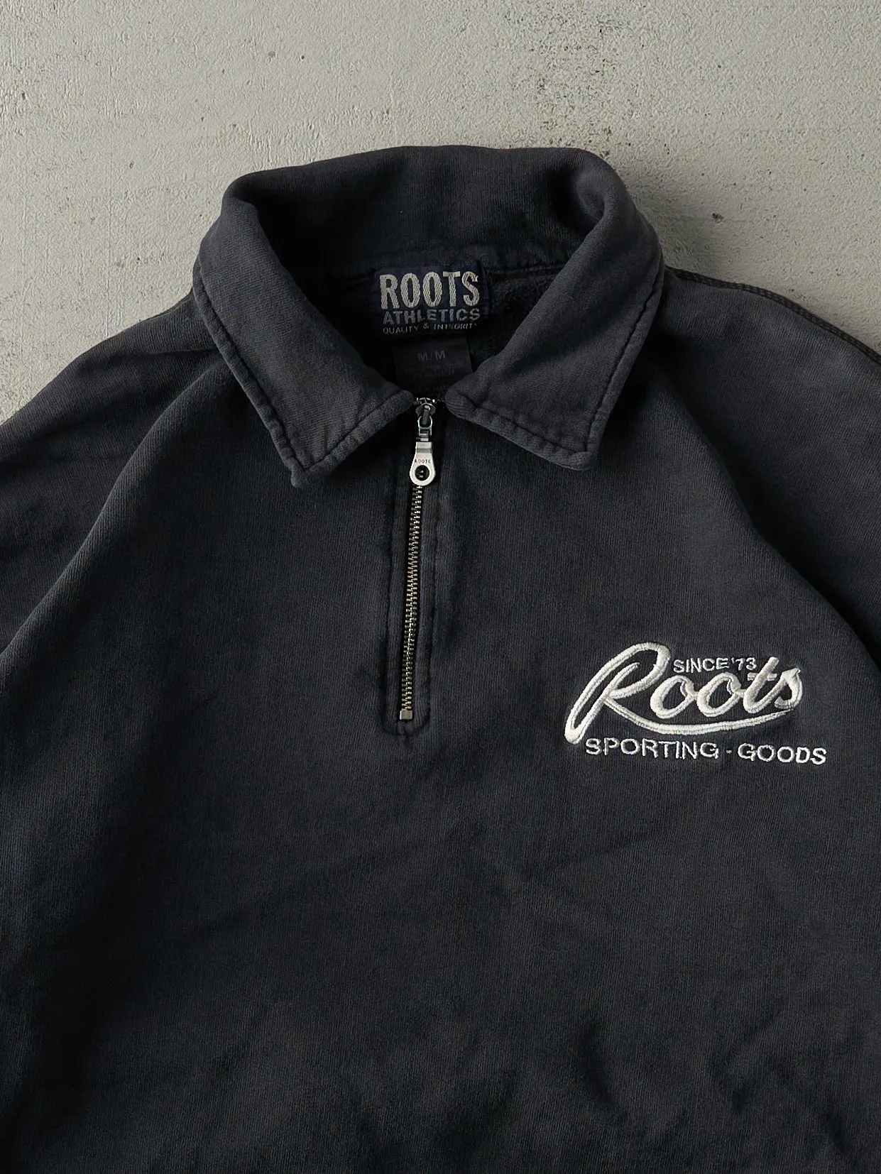 Vintage 90s Faded Black Roots Quarter Zip Boxy Sweater (L) sold by Rebalance Vintage product image thumbnail 2