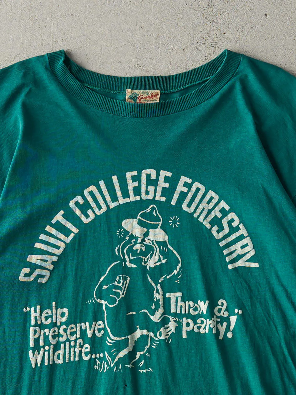 Vintage 80s Green Sault College Forestry Slogan Single Stitch Tee (S/M) sold by Rebalance Vintage product image thumbnail 2