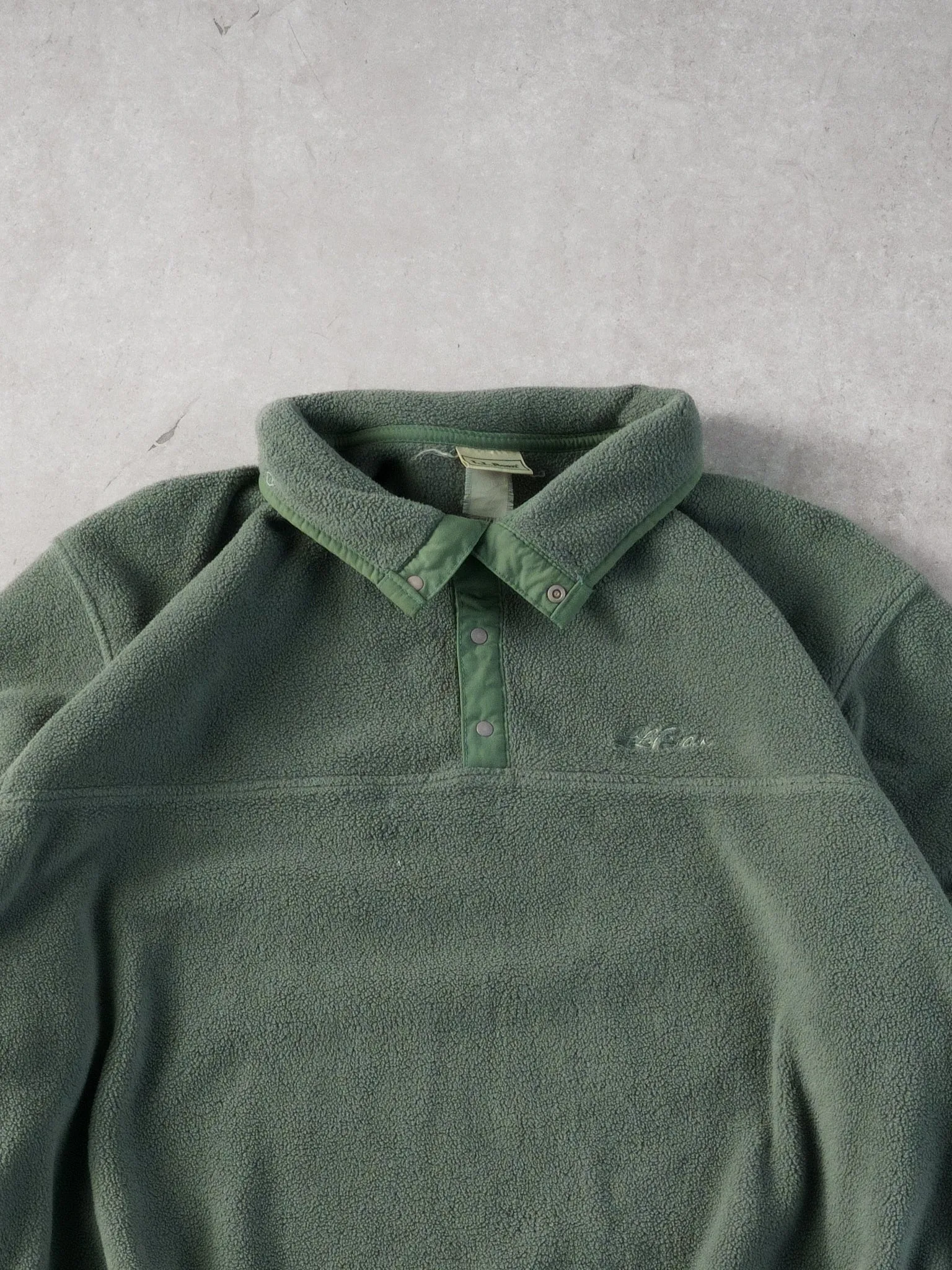 Vintage 90s Sage Green LL Bean Fleece Collared 1/4 Button Up (L/XL) sold by Rebalance Vintage product image thumbnail 2