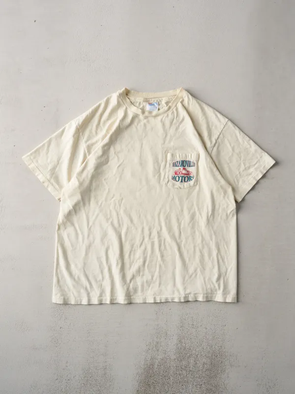 Vintage '93 Washed Yellow Hazardville Motors Single Stitch Tee (L) sold by Rebalance Vintage