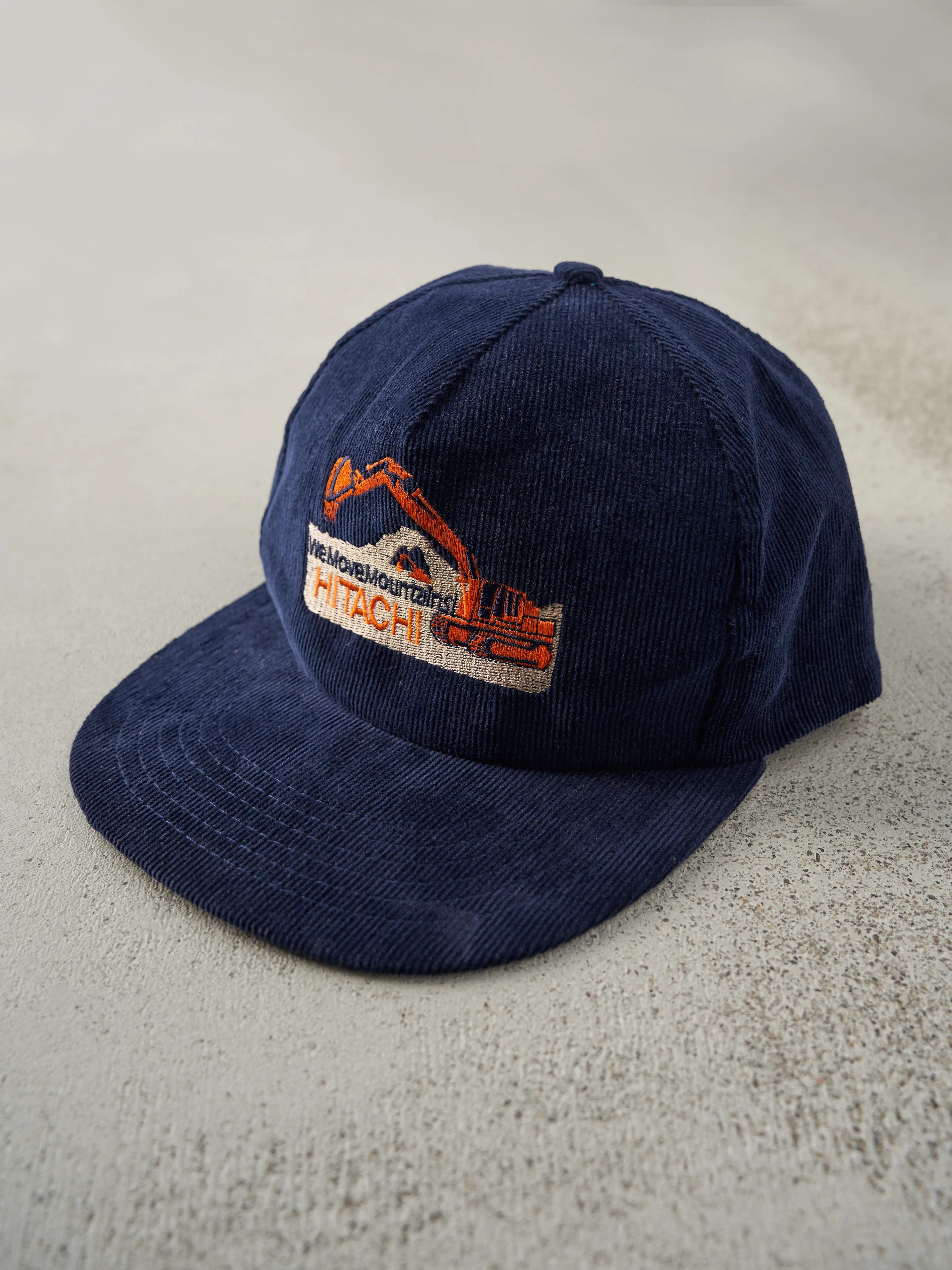 Vintage 90s Navy Blue Hitachi Embroidered Corduroy Snapback Hat sold by Rebalance Vintage product image thumbnail 2