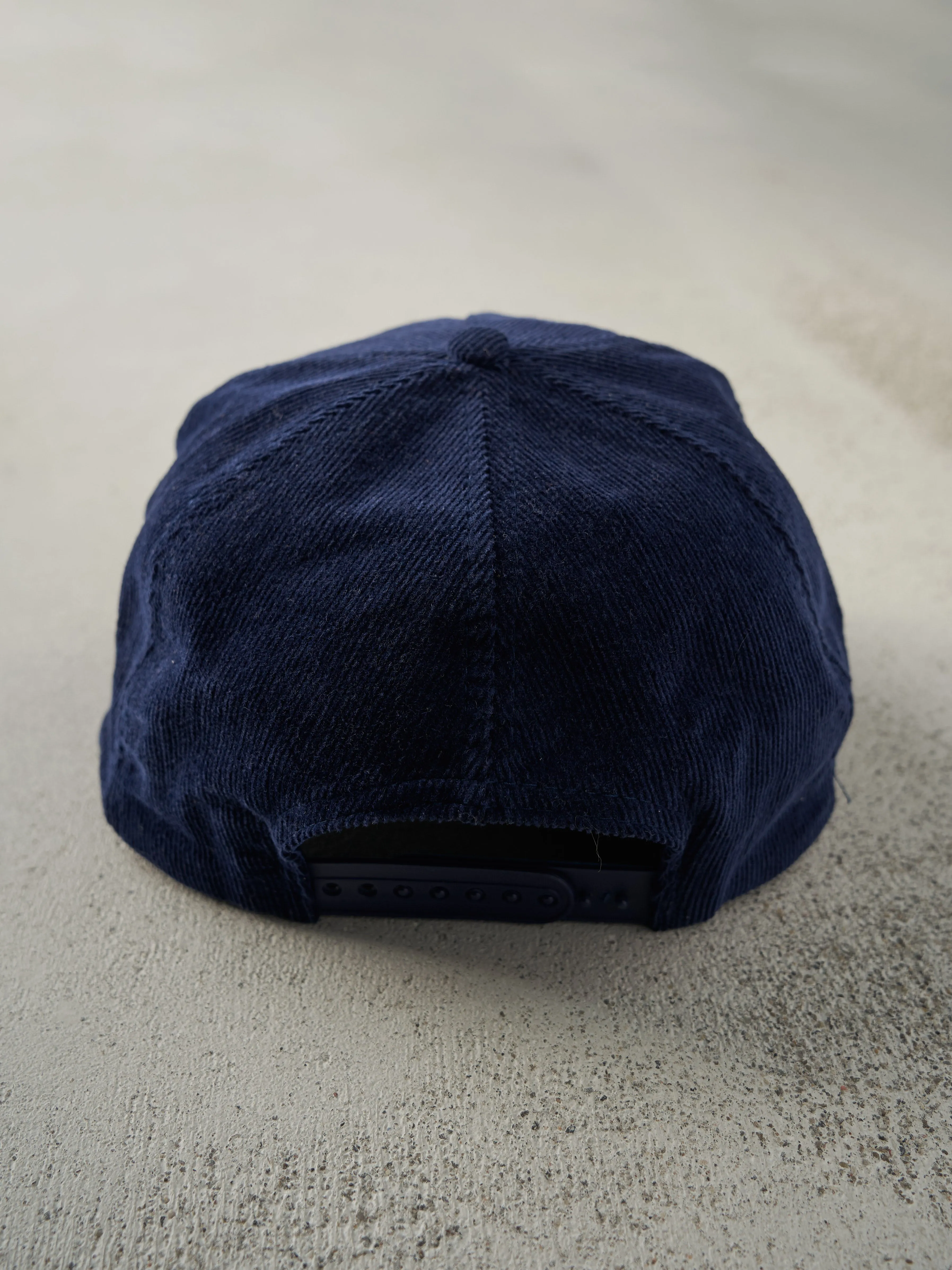 Vintage 90s Navy Blue Hitachi Embroidered Corduroy Snapback Hat sold by Rebalance Vintage product image thumbnail 3