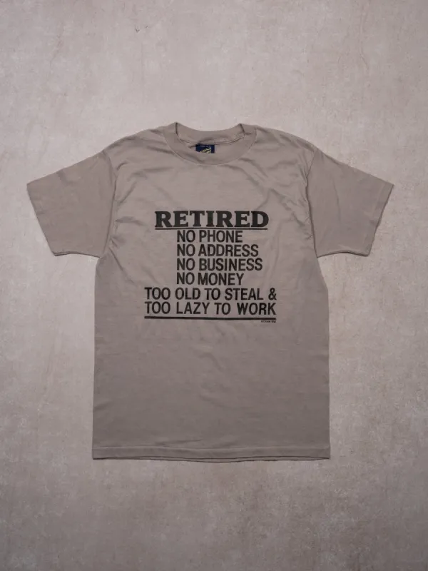 Vintage 90s Grey Retired Too Lazy To Work Single Stitch Tee (S/M) sold by Rebalance Vintage