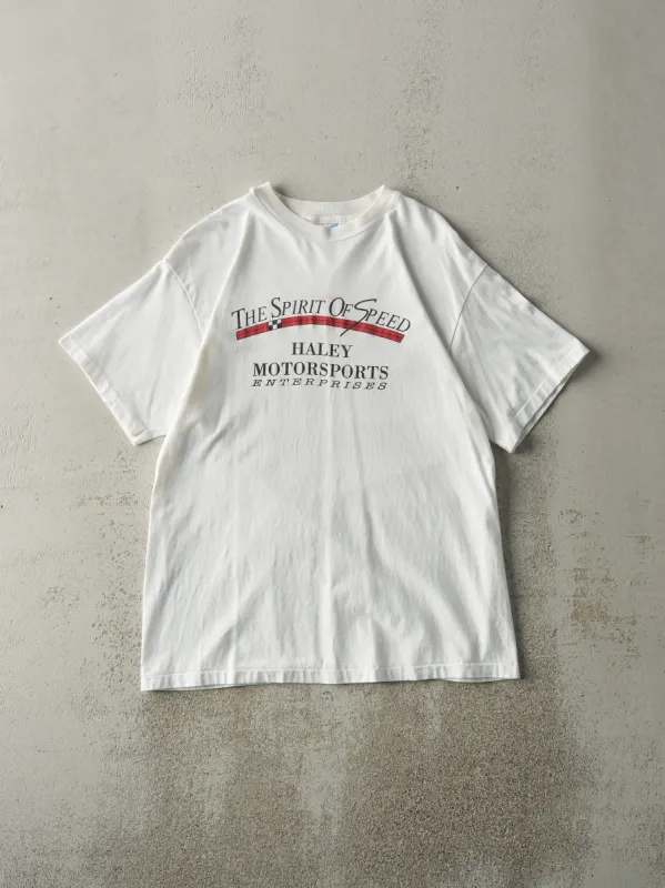 Vintage 90s White Haley Motor Sports Single Stitch Tee (M) sold by Rebalance Vintage