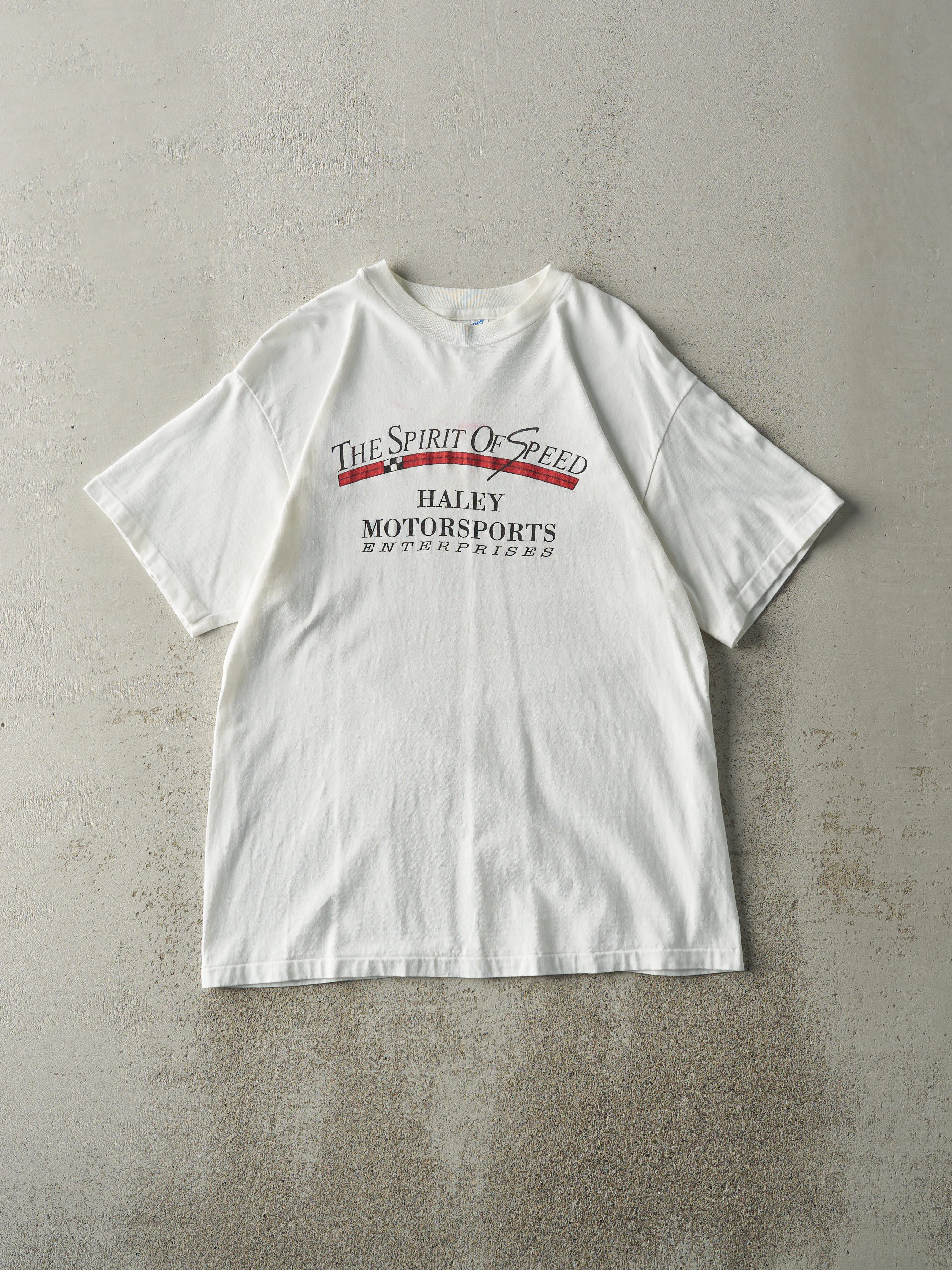 Vintage 90s White Haley Motor Sports Single Stitch Tee (M) sold by Rebalance Vintage