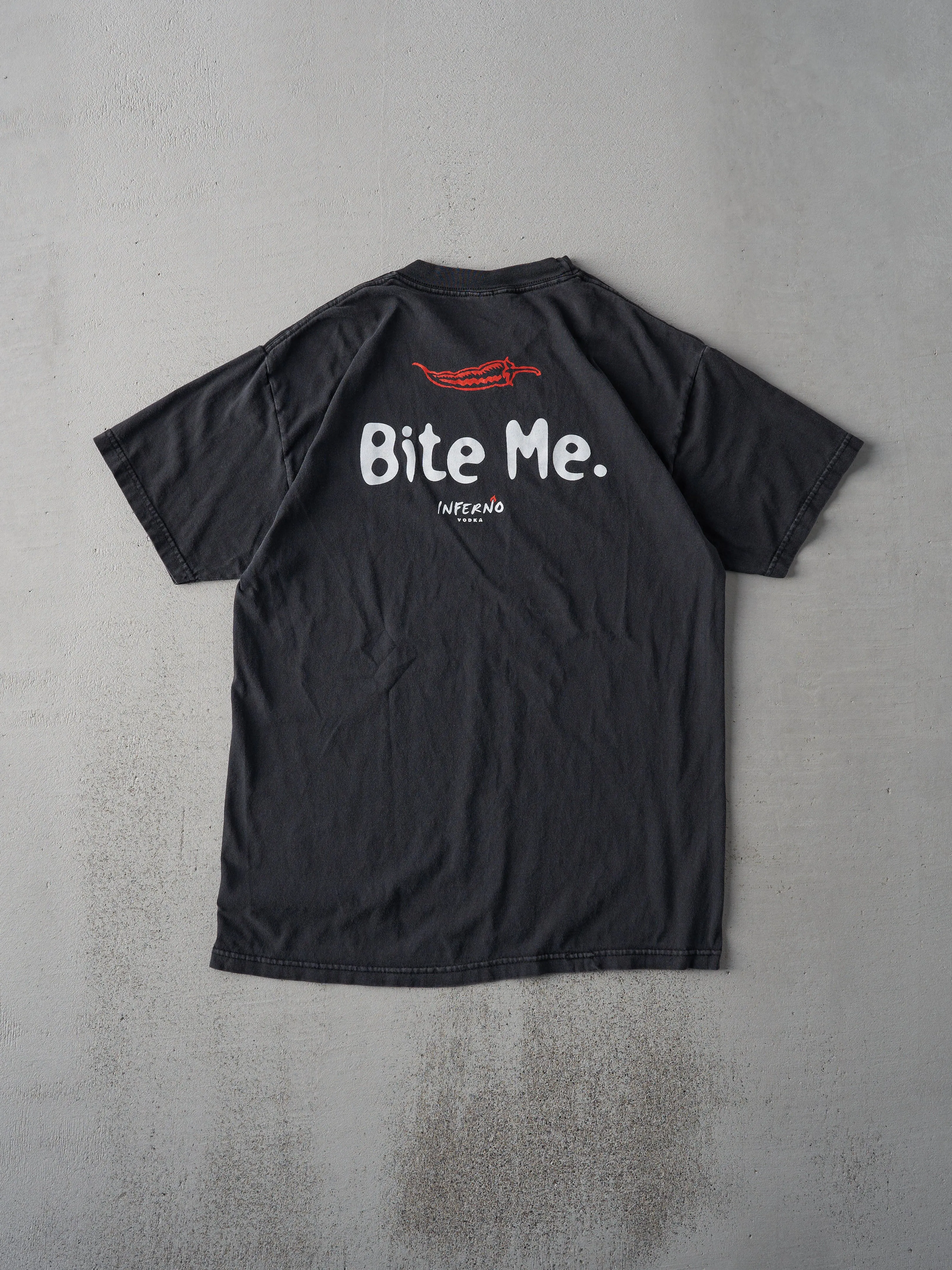 Vintage 90s Faded Black Inferno Vodka "Bite Me" Tee (S) sold by Rebalance Vintage product image thumbnail 2