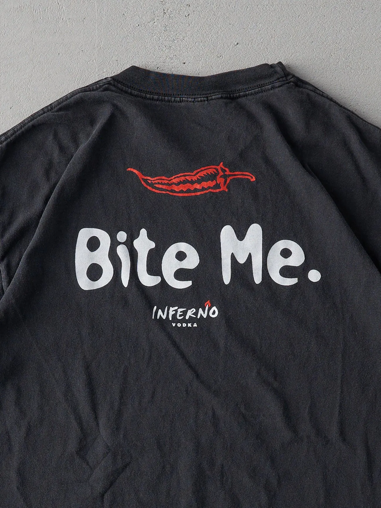 Vintage 90s Faded Black Inferno Vodka "Bite Me" Tee (S) sold by Rebalance Vintage product image thumbnail 4