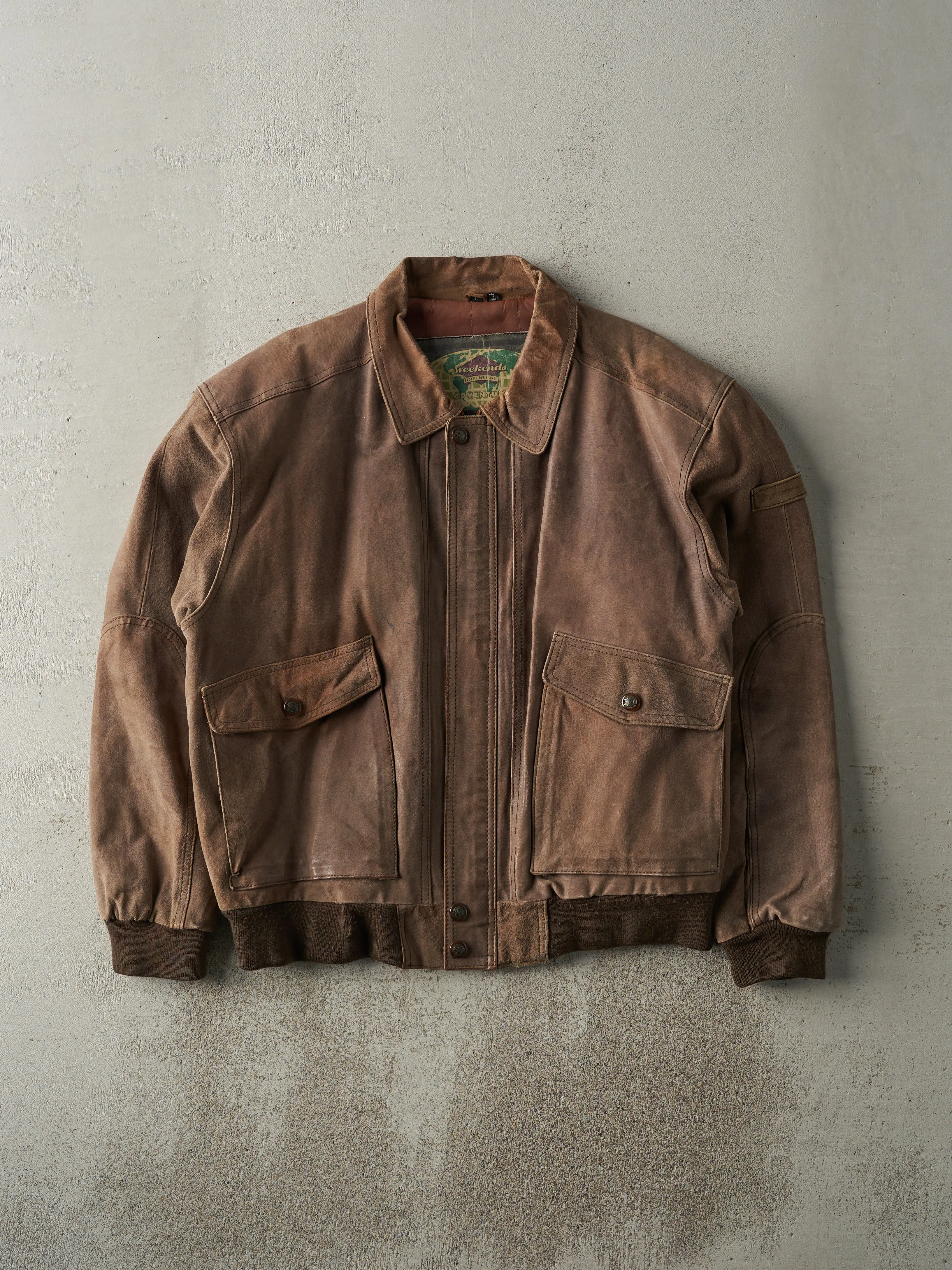 Vintage 80s Brown Weekends Adventure Leather Jacket (M) sold by Rebalance Vintage