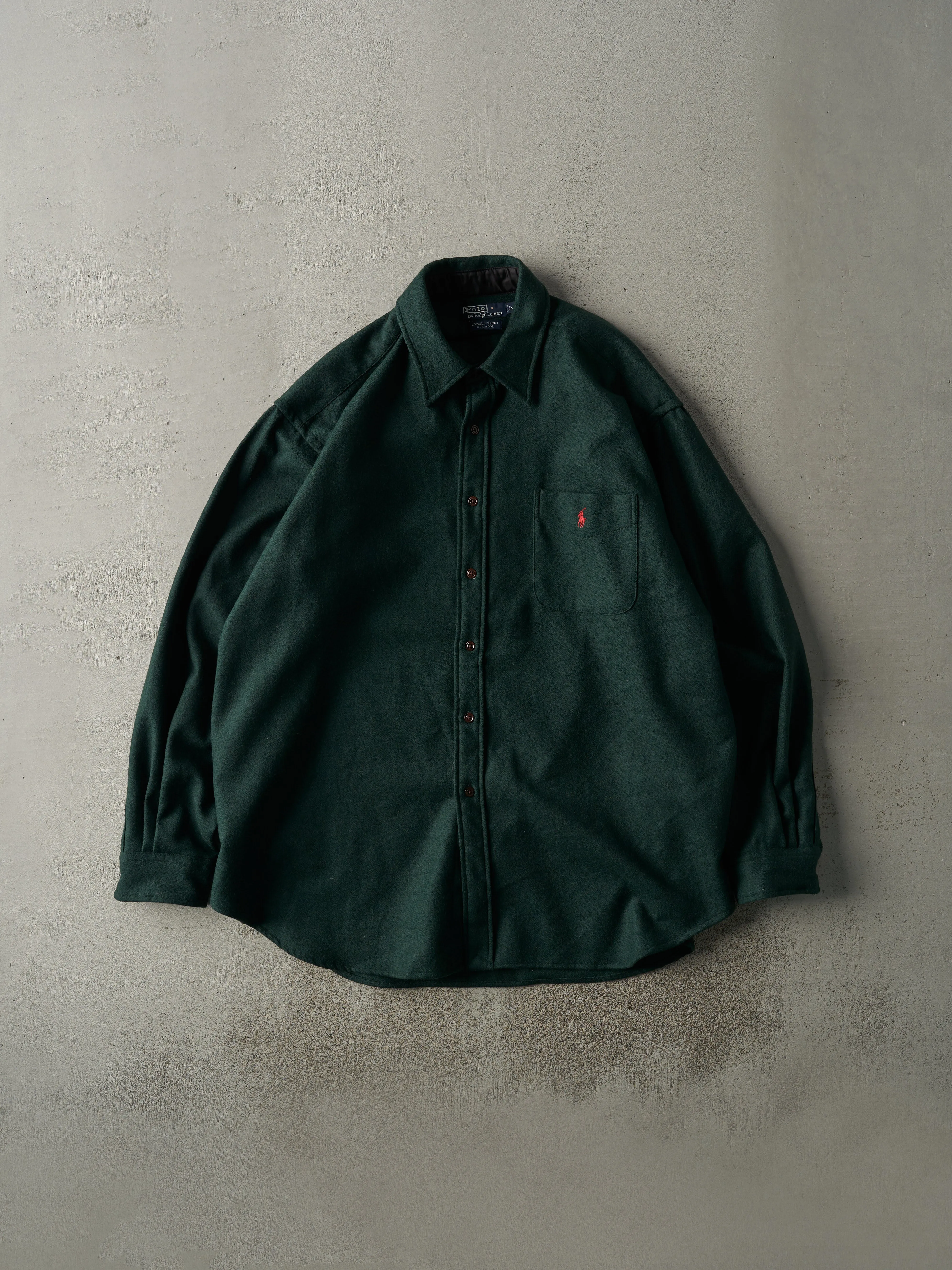 Vintage Y2K Forest Green Polo by Ralph Lauren Wool Button Up (XXL) sold by Rebalance Vintage