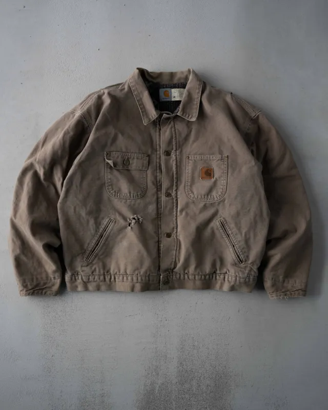 Vintage 90s Washed Brown RARE Carhartt Blanket Lined Cropped Chore Jacket (L/XL) sold by Rebalance Vintage