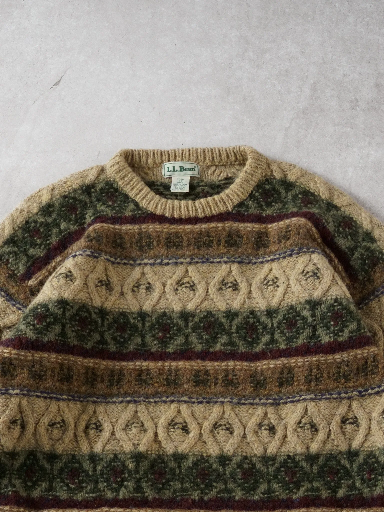 Vintage 90s Multi Colour LL Bean Patterned Wool Sweater (L) sold by Rebalance Vintage product image thumbnail 2