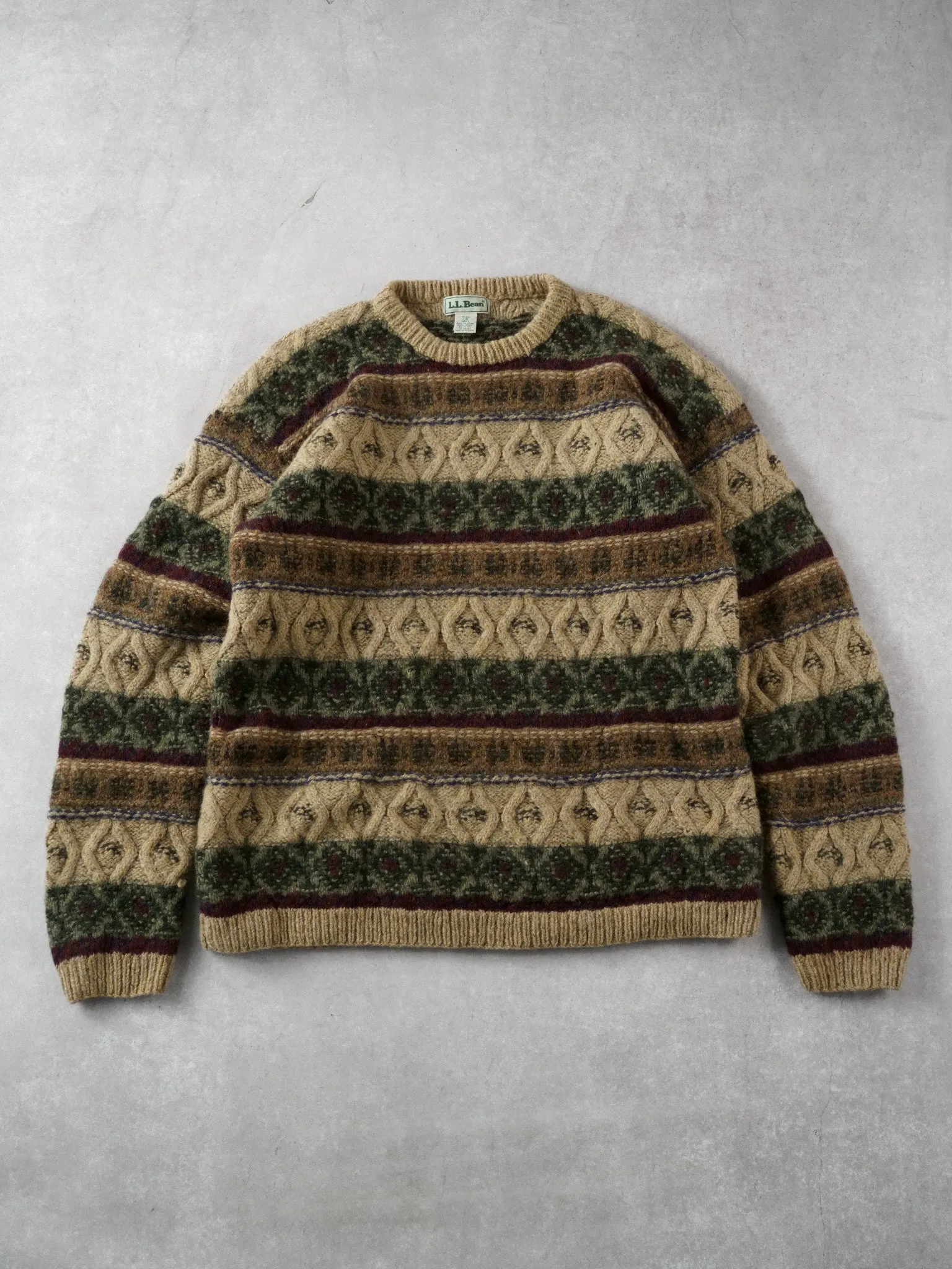 Vintage 90s Multi Colour LL Bean Patterned Wool Sweater (L) sold by Rebalance Vintage