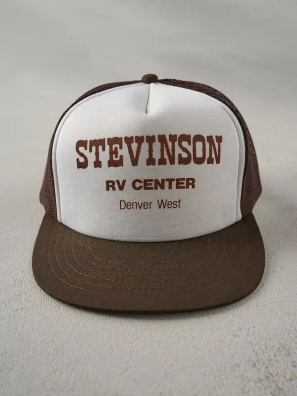 Vintage 70s Black and White Stevinson RV Center Foam Trucker Hat sold by Rebalance Vintage