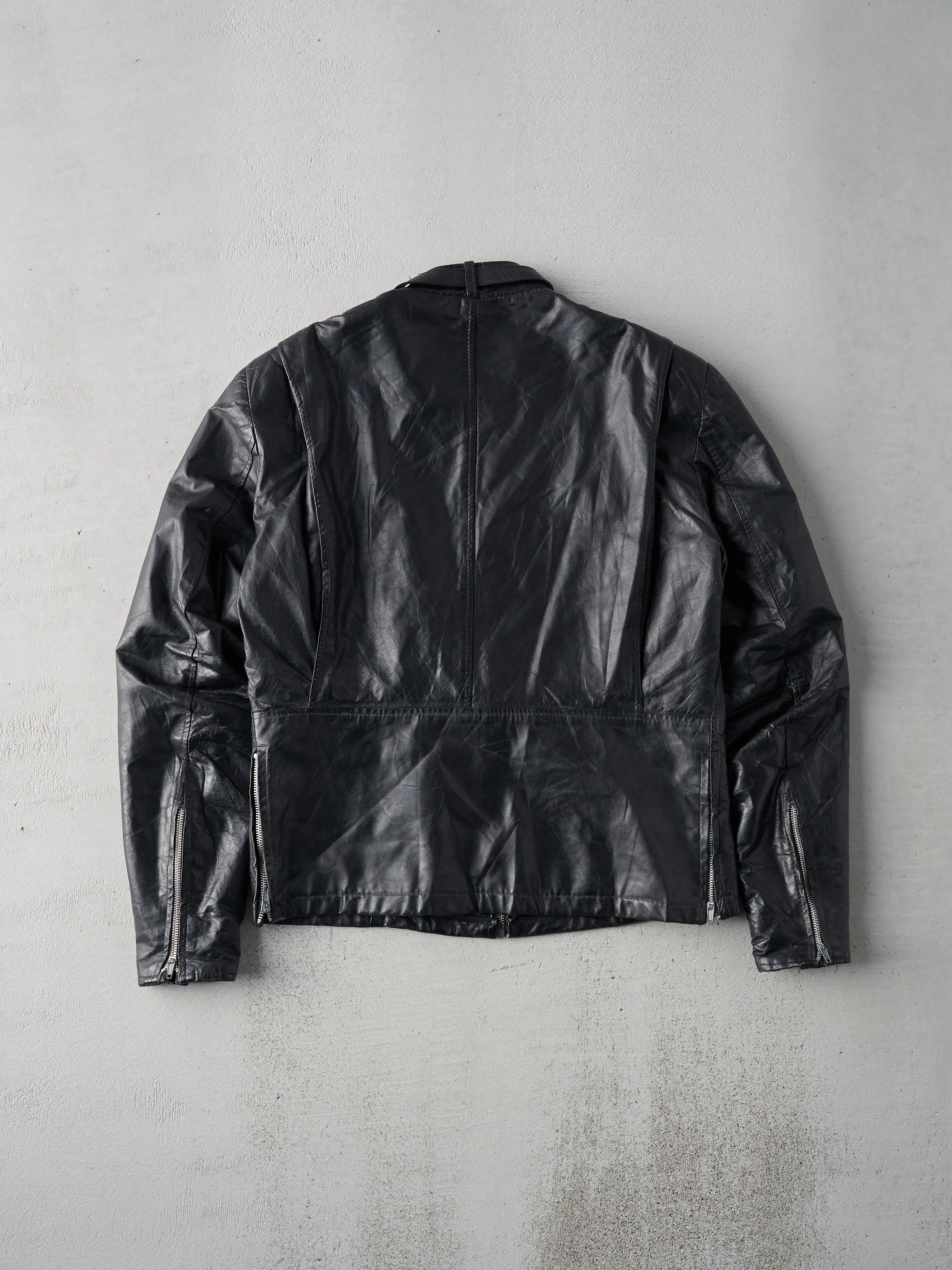 Vintage 80s Black Leather Biker Jacket (M) sold by Rebalance Vintage product image thumbnail 2