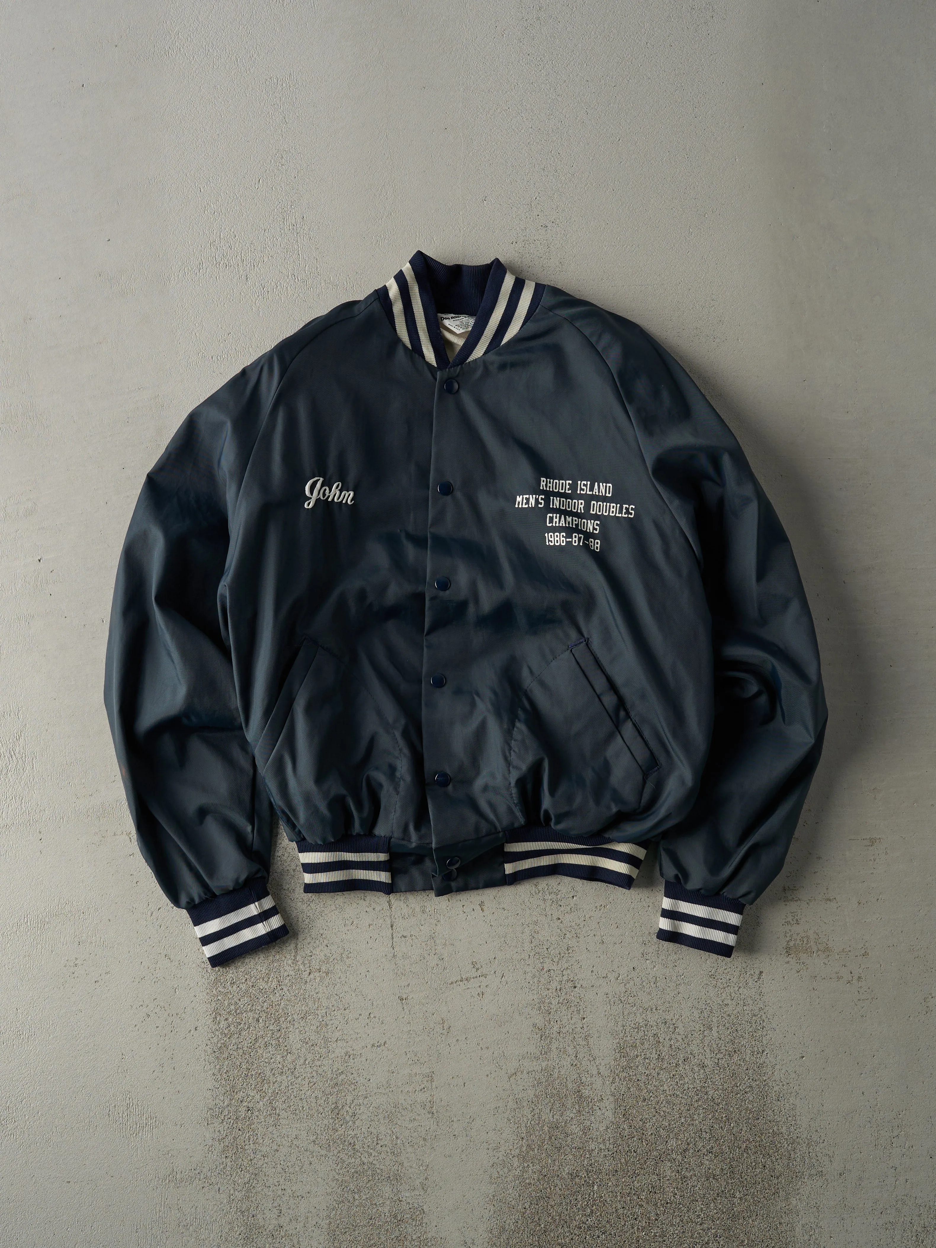 Vintage 90s Navy Rhode Island 3 Time Champions Nylon Bomber Jacket (M) sold by Rebalance Vintage