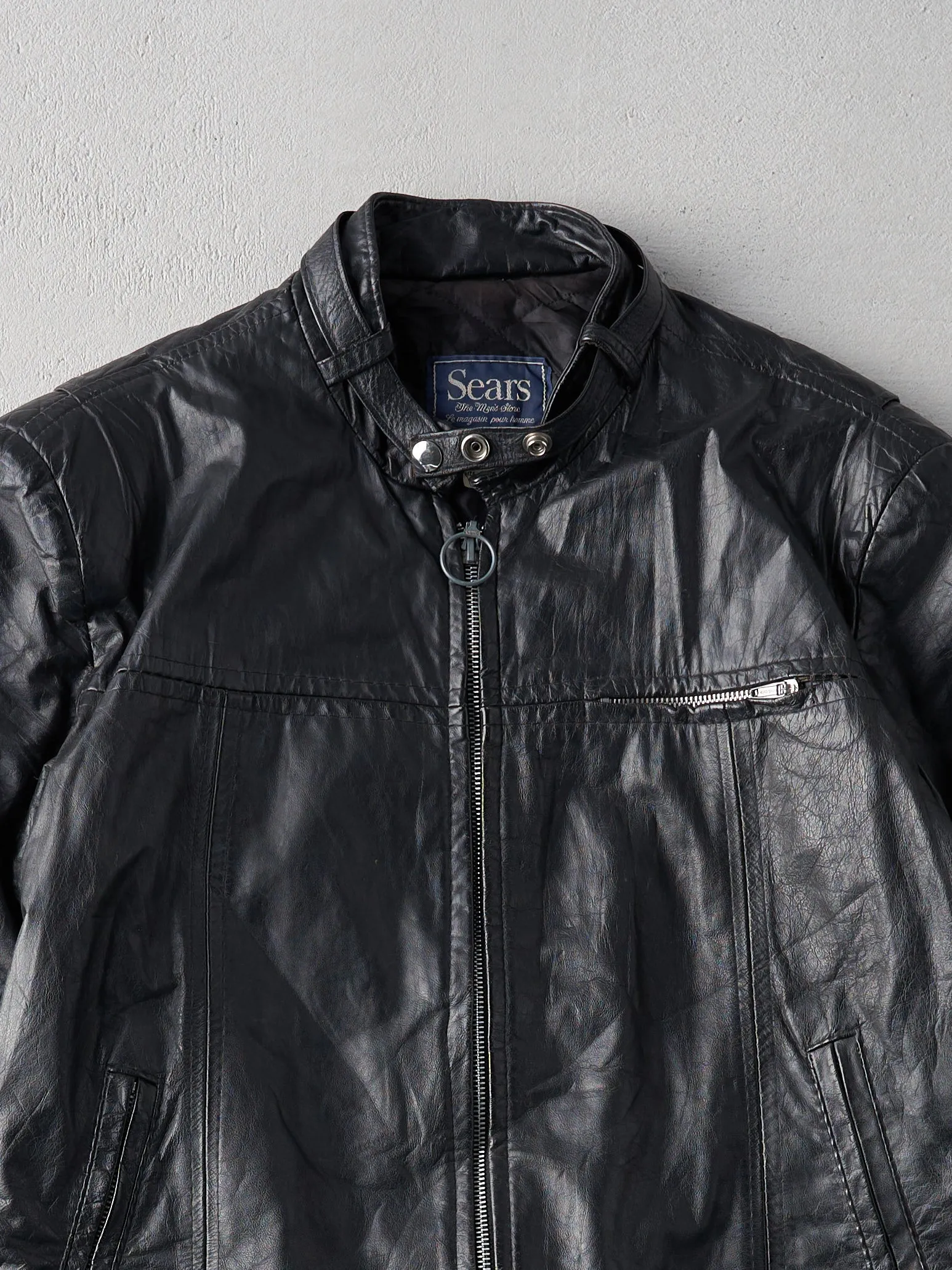 Vintage 80s Black Leather Biker Jacket (M) sold by Rebalance Vintage product image thumbnail 3