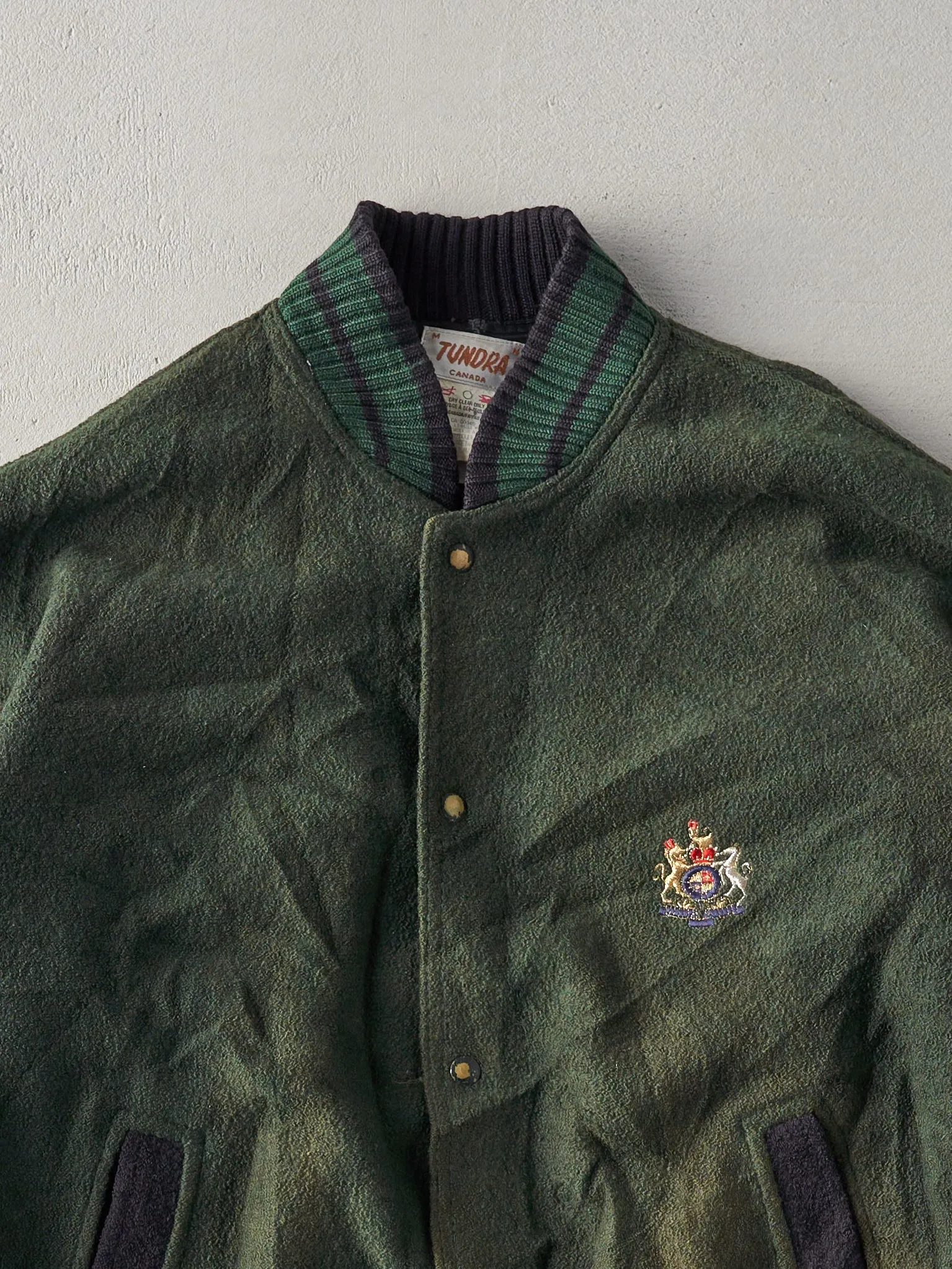 Vintage 90s Forest Green/Black Wool Varsity Jacket (L) sold by Rebalance Vintage product image thumbnail 2