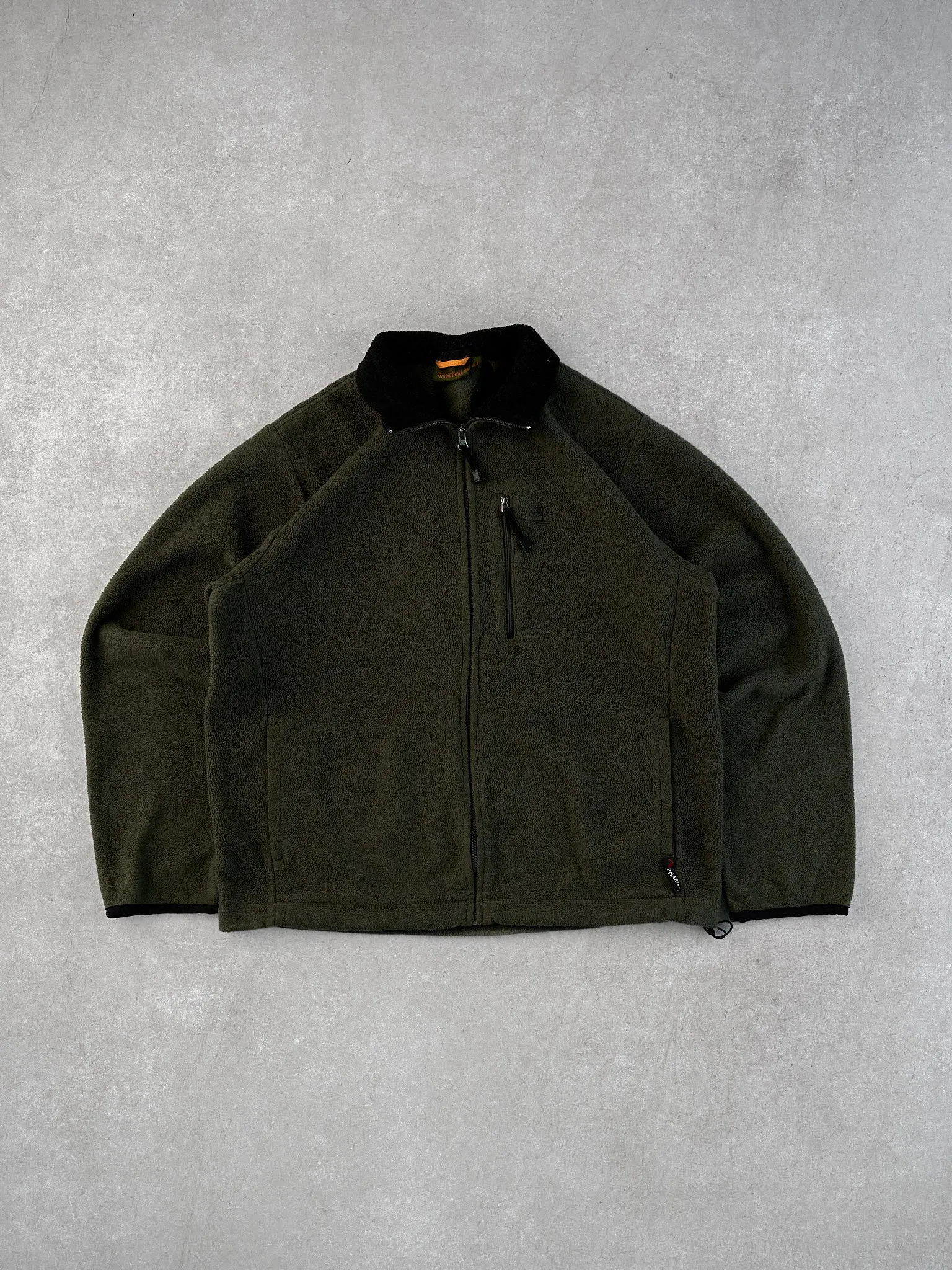 Vintage Y2k Moss Green Timberland Fleece Collared Zip Up (L) sold by Rebalance Vintage