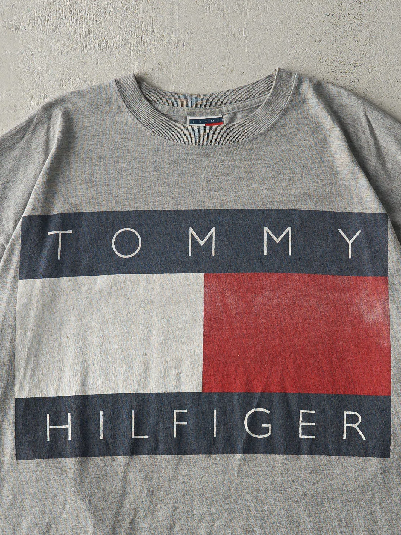 Vintage Y2K Grey Tommy Hilfiger Big Flag Tee (L/XL) sold by Rebalance Vintage product image thumbnail 2