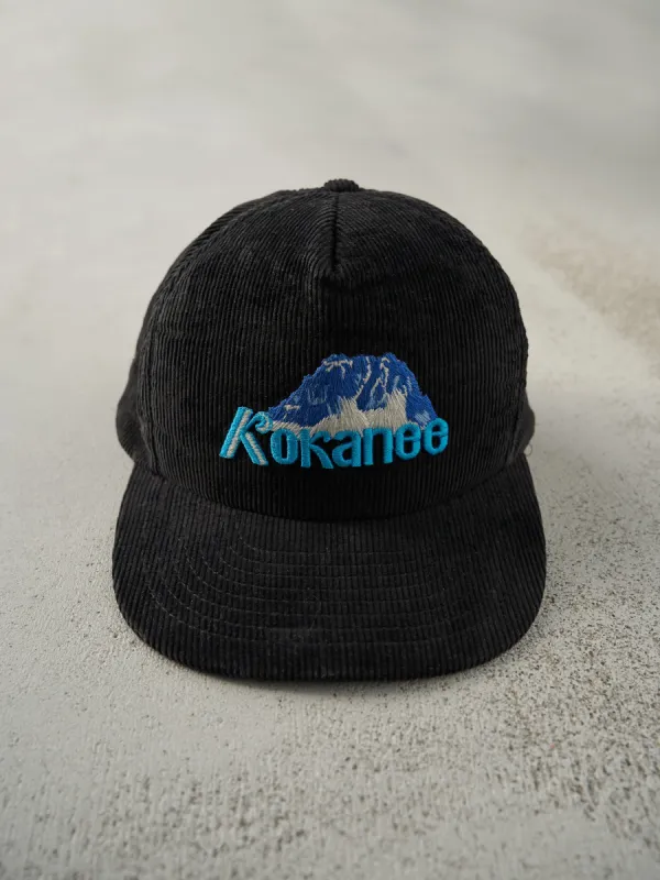 Vintage 80s Black Embroidered Kokanee Foam Corduroy Snapback Hat sold by Rebalance Vintage